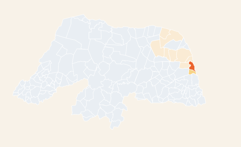 Mapa conceitual do Rio Grande do Norte representando a área de cobertura da Amariz